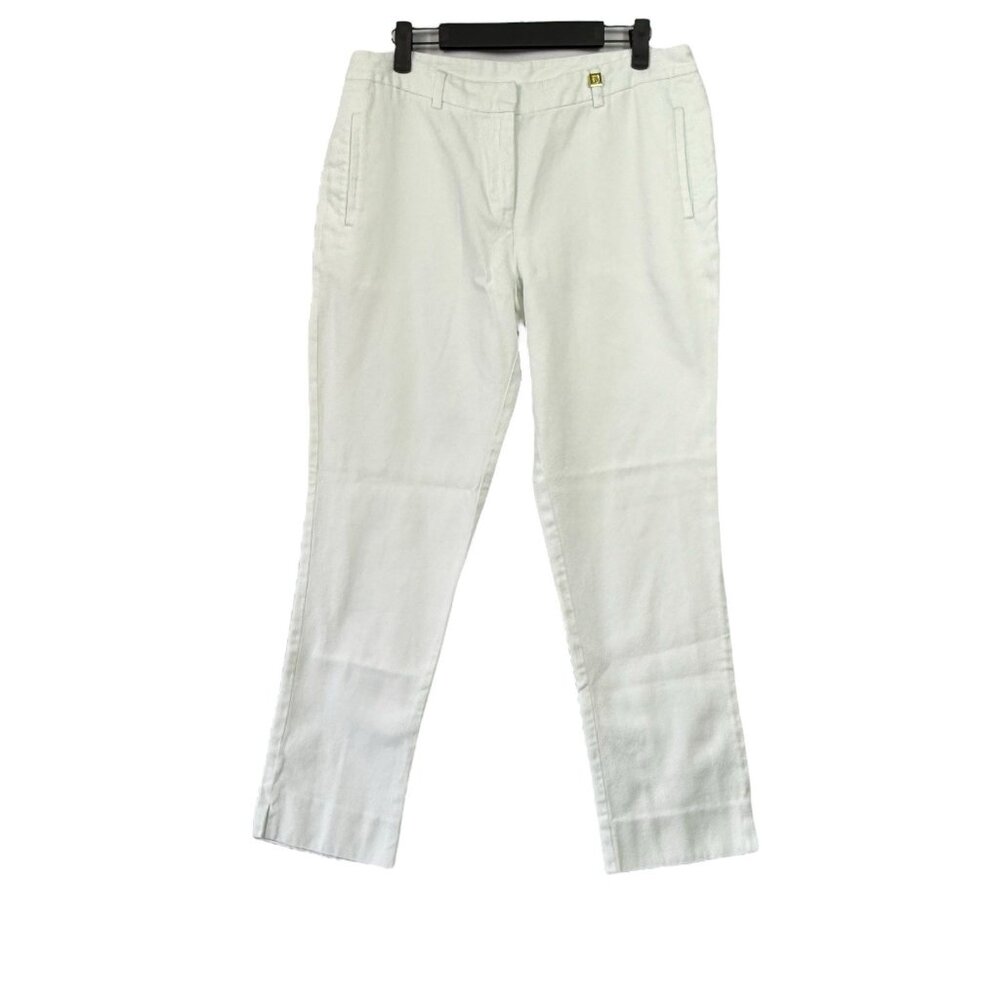 Anne Klein White Ankle Pants Size 10 Tapered Leg Split Ankle